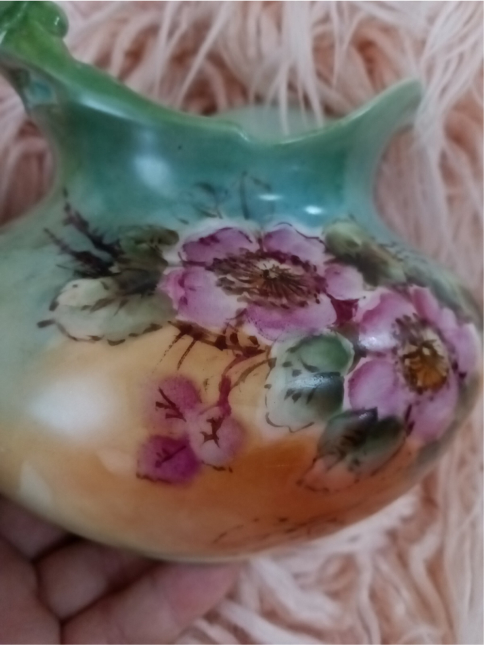 Tresseman & Vogt Limoges france pitcher flowers multicolor pitcher Green yellow - Picture 6 of 16